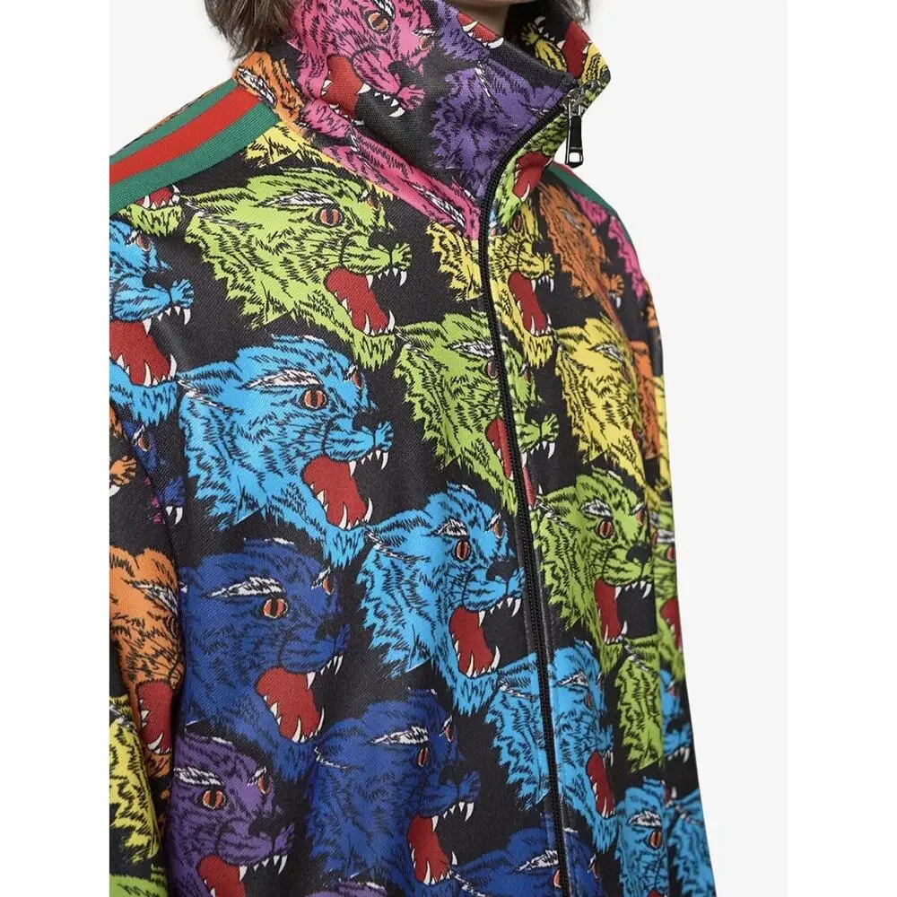 NWT Gucci Rainbow Panther Face Technical Web Striped Jersey Jacket 48/M $2480.00